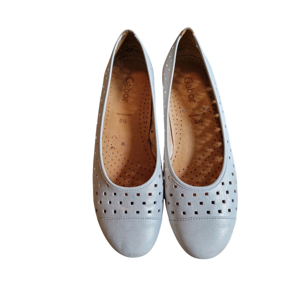 Gabor Hovercraft Flats Off White Shimmer Perforated Suede Shoes Career US 5.5